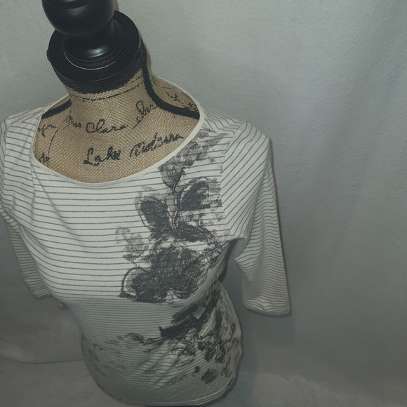 Women's Tolbert's 3/4 Sleeve Blush Pima Cotton Top XS Striped Boat Neck - Picture 6 of 9